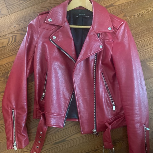 Zara red leather motto jacket - Picture 3 of 6